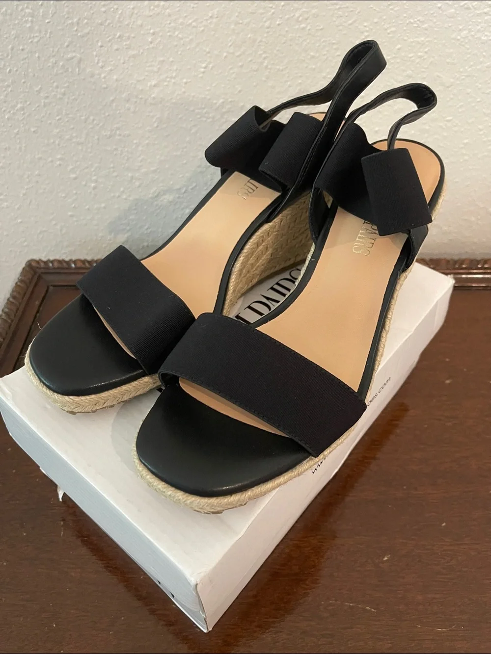 Dreampairs, Black Elastic Strap Espadrille Wedges